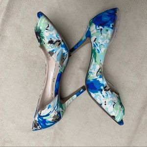 Unisa Floral Peep Toe Heels Blue Green D'orsay 6M